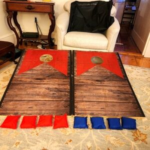 Wooden Full Size Cornhole Set (Includes 4 Red & 4 Blue Bean Bags)